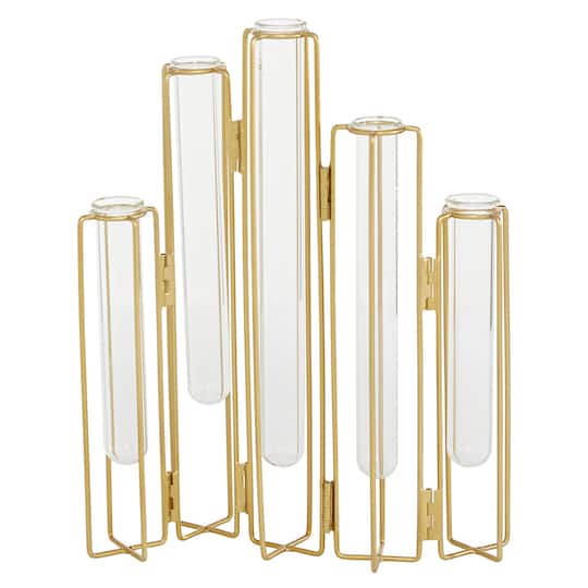 Gold Metal Contemporary Vase, 12" x 10" x 3"